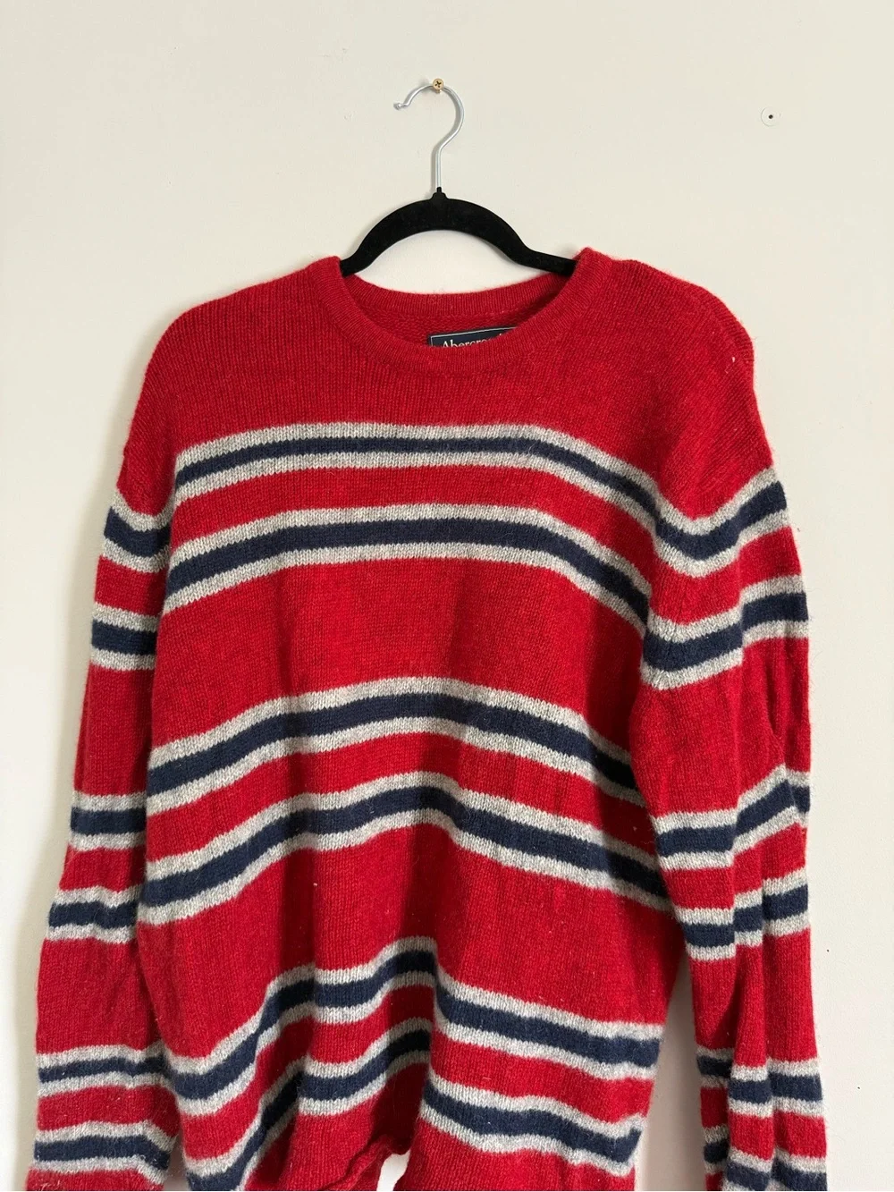 Vintage Abercrombie & Fitch Red Striped Crewneck Sweater with Navy & White Bands